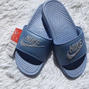 Blue Nike Slides